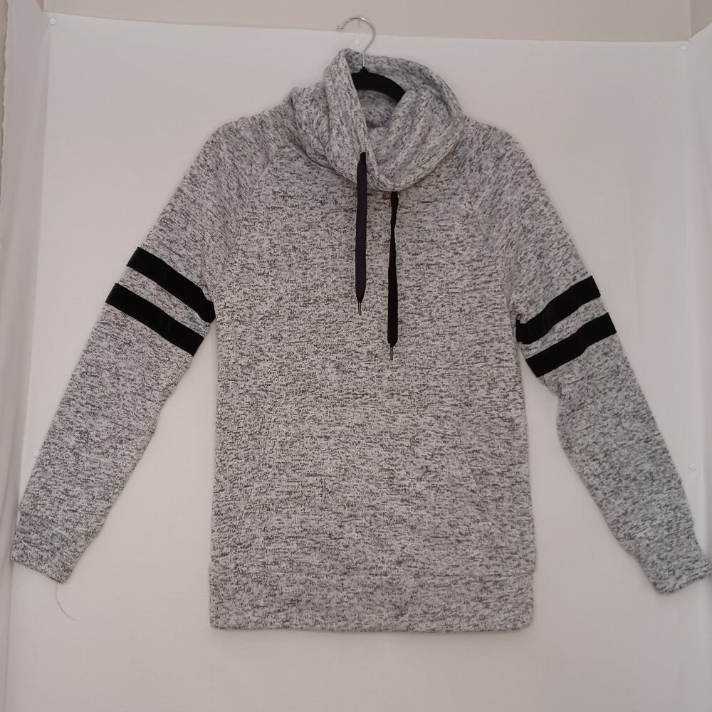 Derek Heart Gray Cowl Neck Pullover w/Kangaroo Pouch & Velvet Stripes/drawstring